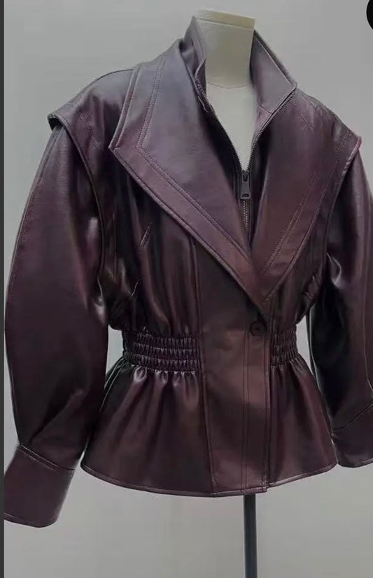Blouson simili cuir Burgundy